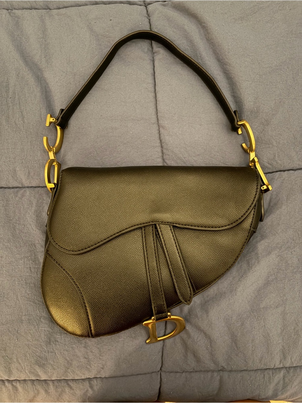 ON HOLD - Black Saddle Shoulder Bag with Gold Hardware